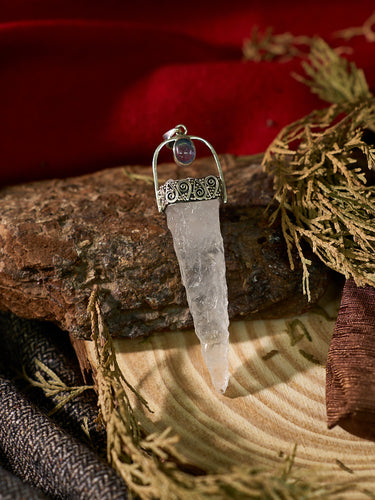 Kailash-Blessed Spiritual Energy Pendant - Clear Quartz Aquamarine Silver