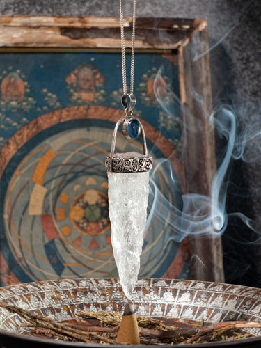 Kailash-Blessed Spiritual Energy Pendant - Clear Quartz Aquamarine Silver