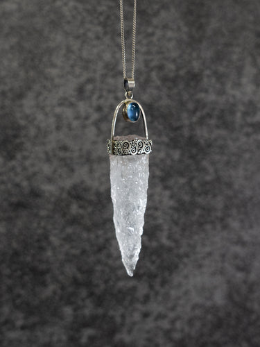 Kailash-Blessed Spiritual Energy Pendant - Clear Quartz Aquamarine Silver