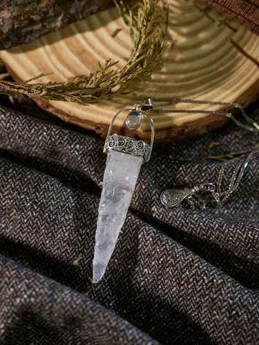 Kailash-Blessed Spiritual Energy Pendant - Clear Quartz Aquamarine Silver