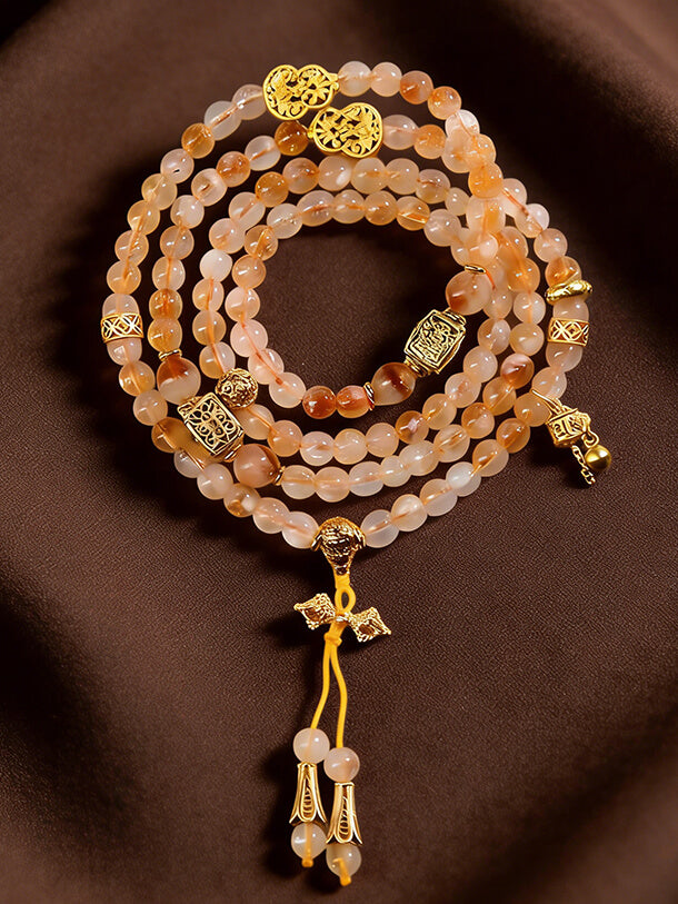 New Chinese Style 108-Bead Natural Yellow Phantom Quartz Multi-Strand Buddha Bracelet for Women - Luxury Zen Handheld Mala, Bestseller for Wealth Attraction