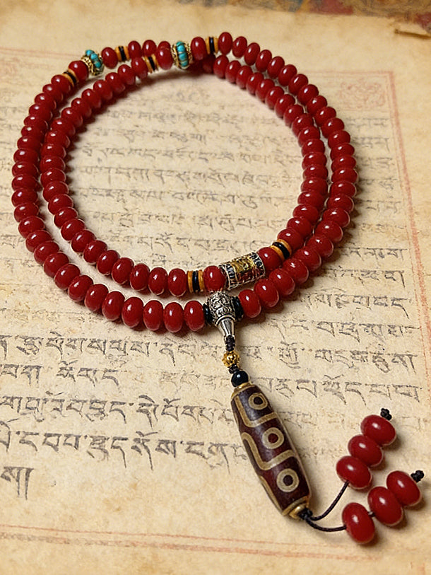 Shamanic Red Bodhi 108 Beads: 9-Eye Nature Guardian