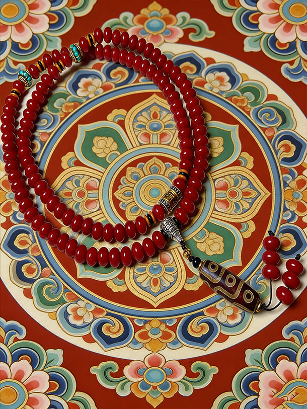 Shamanic Red Bodhi 108 Beads: 9-Eye Nature Guardian
