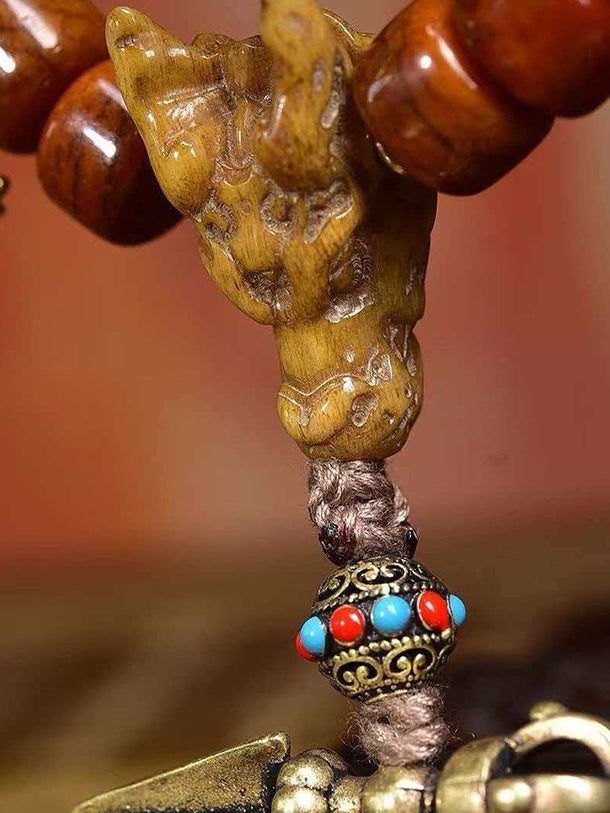Shamanic Spirit Bead Strand: Yak Bone + Animal Totem Protection