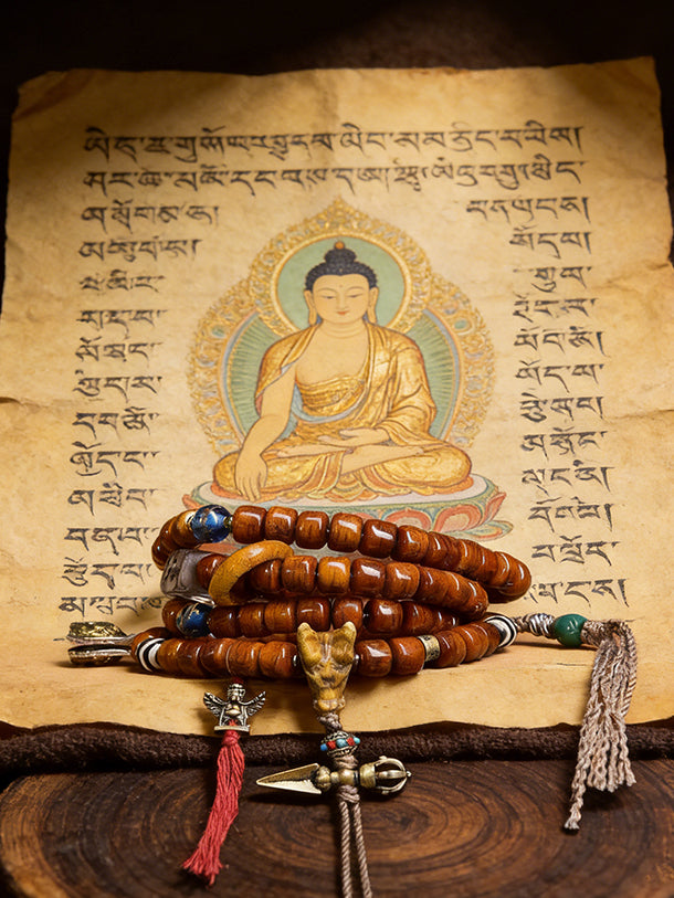 Shamanic Spirit Bead Strand: Yak Bone + Animal Totem Protection