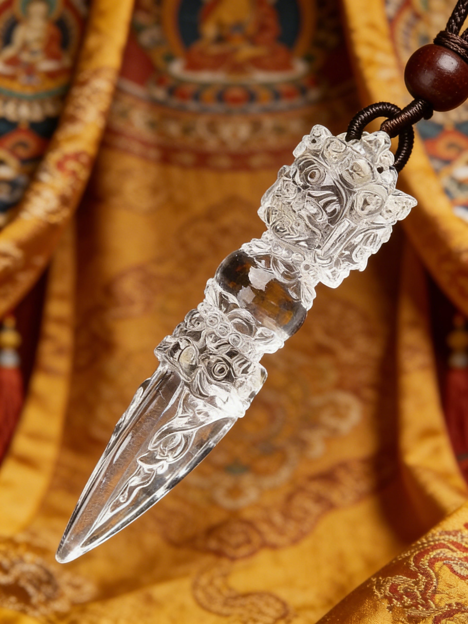 Shamanic-Tibetan Fusion Clear Quartz "Phurba Vajra" Protection Necklace