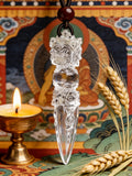 Shamanic-Tibetan Fusion Clear Quartz "Phurba Vajra" Protection Necklace