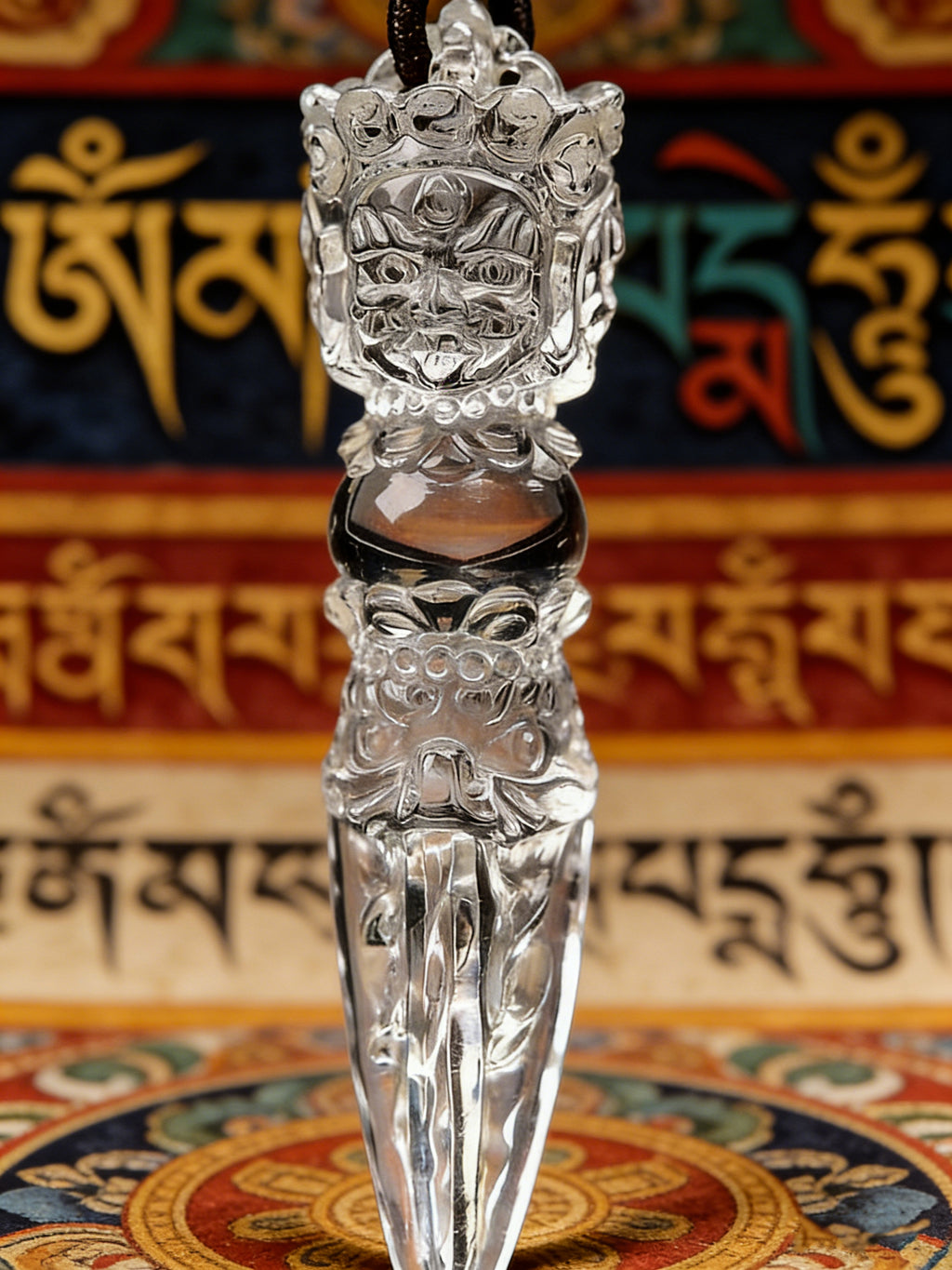Shamanic-Tibetan Fusion Clear Quartz "Phurba Vajra" Protection Necklace