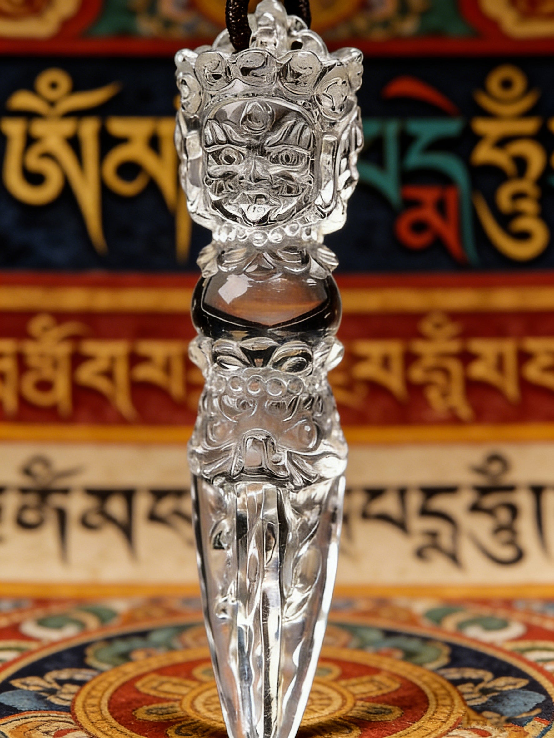 Shamanic-Tibetan Fusion Clear Quartz "Phurba Vajra" Protection Necklace