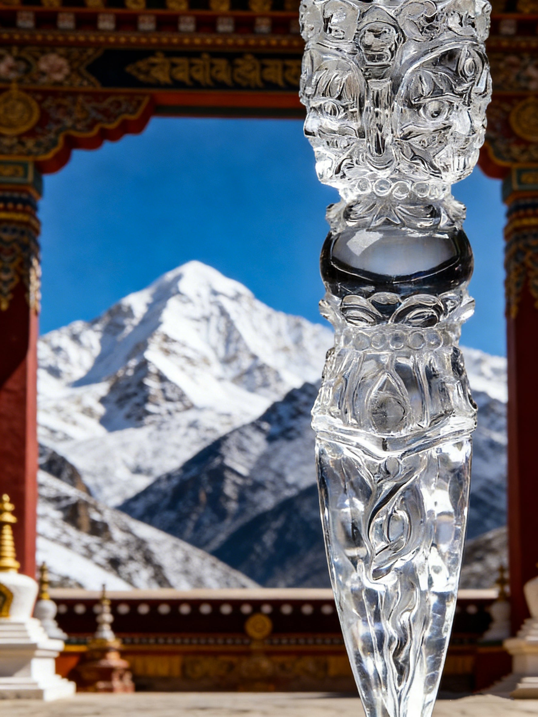 Shamanic-Tibetan Fusion Clear Quartz "Phurba Vajra" Protection Necklace