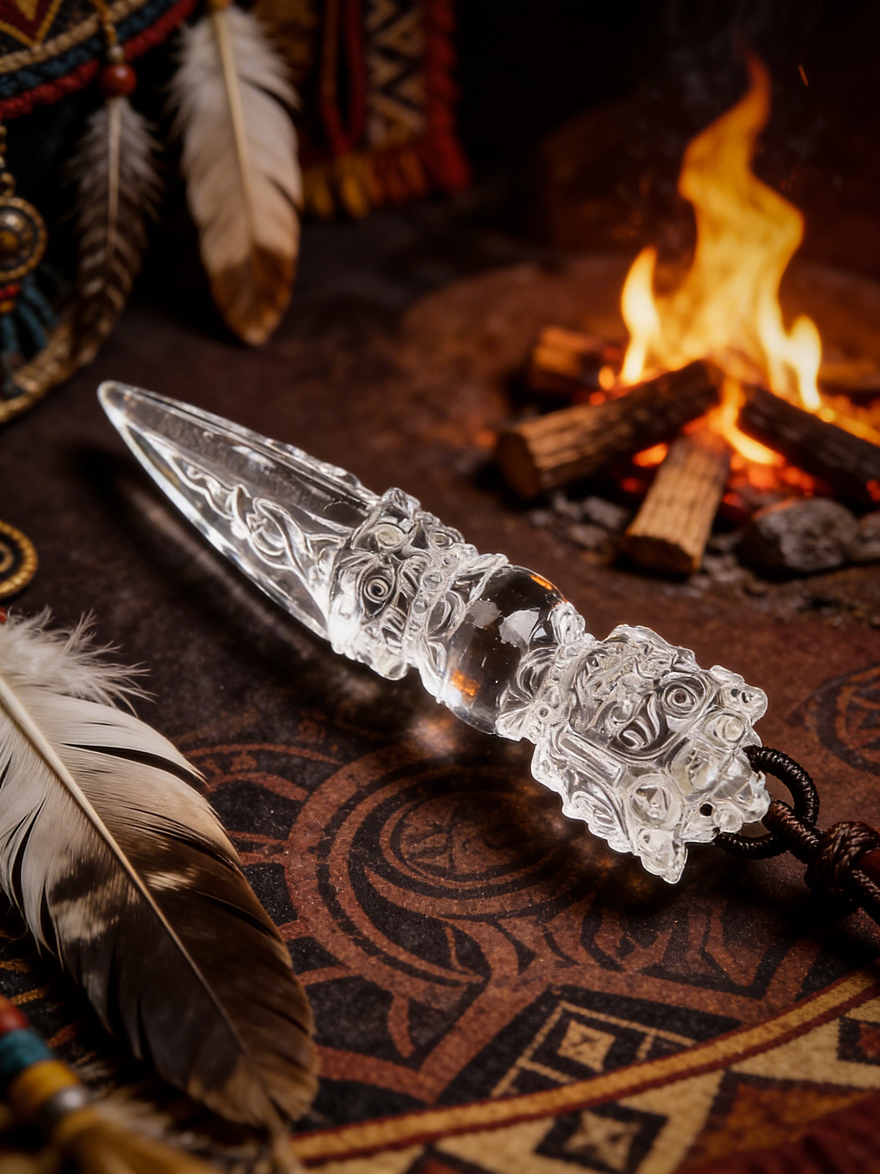 Shamanic-Tibetan Fusion Clear Quartz "Phurba Vajra" Protection Necklace