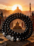 Shaman Silver Coin Obsidian Bracelet: Water Energy Guardian