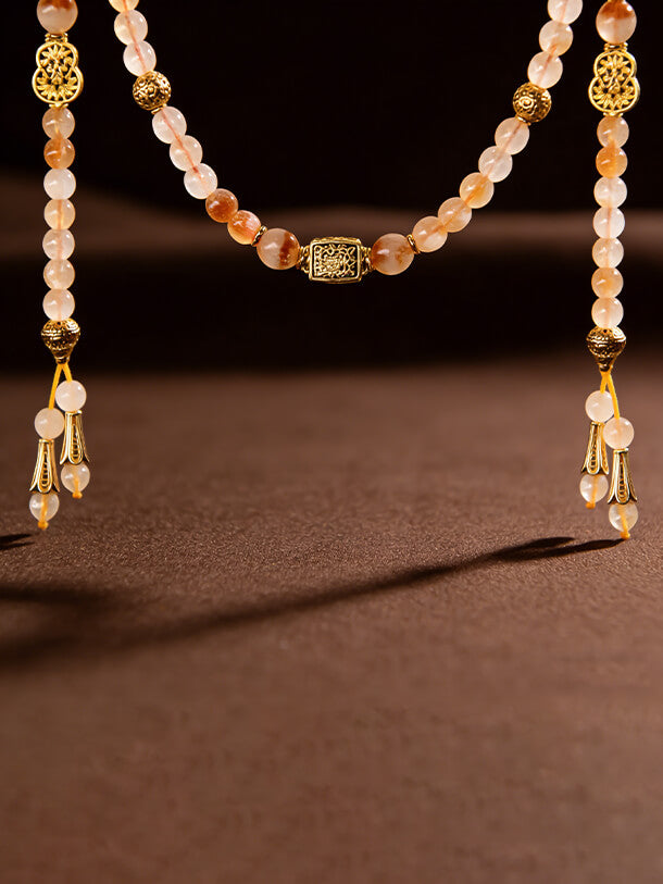 New Chinese Style 108-Bead Natural Yellow Phantom Quartz Multi-Strand Buddha Bracelet for Women - Luxury Zen Handheld Mala, Bestseller for Wealth Attraction