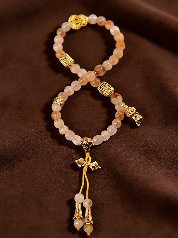 New Chinese Style 108-Bead Natural Yellow Phantom Quartz Multi-Strand Buddha Bracelet for Women - Luxury Zen Handheld Mala, Bestseller for Wealth Attraction