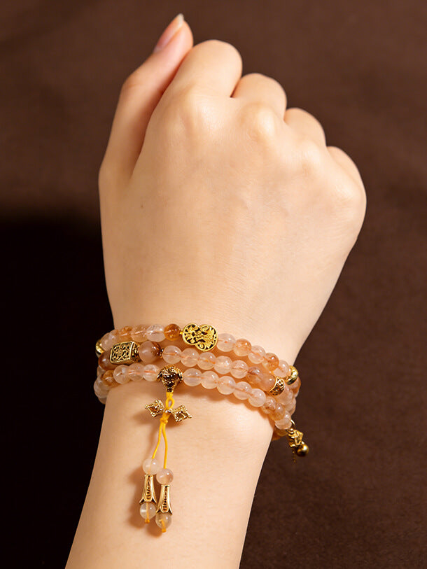 New Chinese Style 108-Bead Natural Yellow Phantom Quartz Multi-Strand Buddha Bracelet for Women - Luxury Zen Handheld Mala, Bestseller for Wealth Attraction