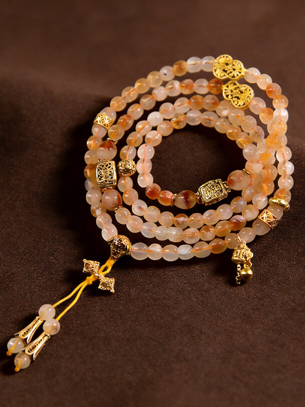 New Chinese Style 108-Bead Natural Yellow Phantom Quartz Multi-Strand Buddha Bracelet for Women - Luxury Zen Handheld Mala, Bestseller for Wealth Attraction